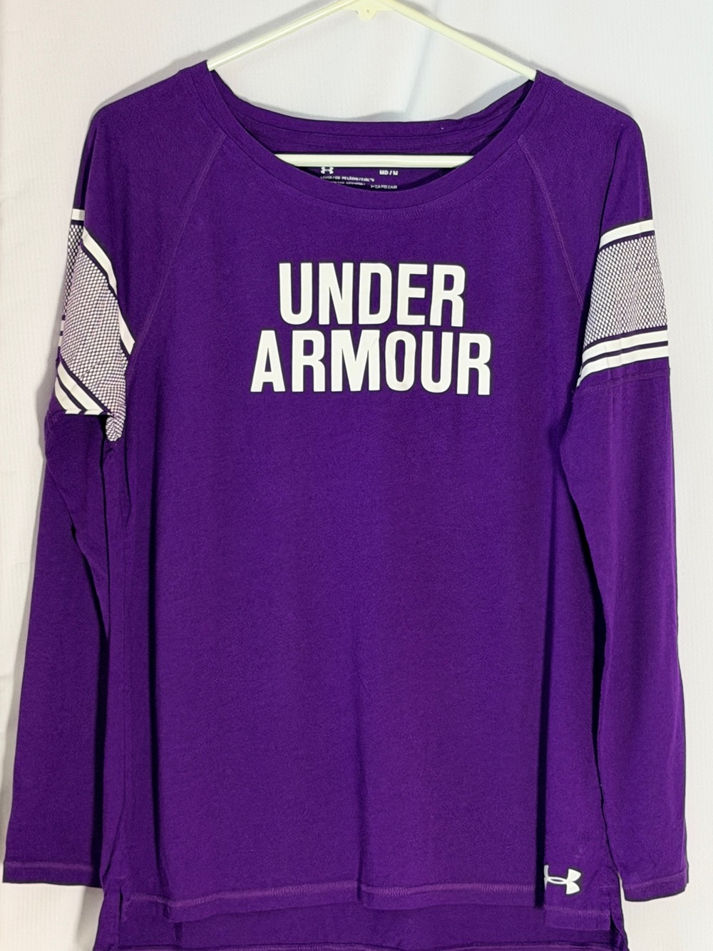 Under Armour Women’s HeatGear Purple Long Sleeve Varsity Stripe Active Top- Med